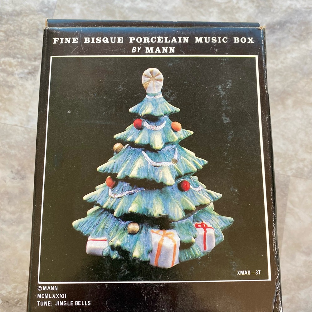 Fine Bisque Porcelain Christmas Tree Music Box
